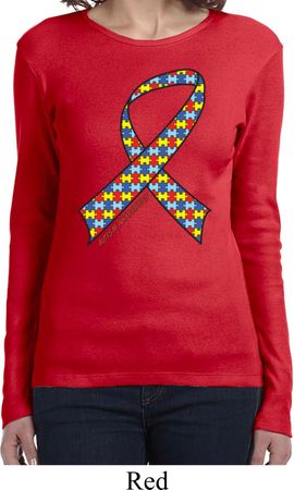 Autism Awareness Ribbon Ladies Long Sleeve Shirt