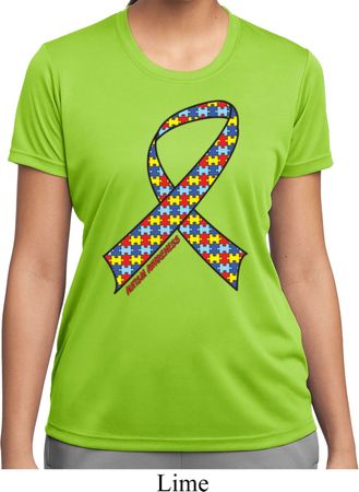 Autism Awareness Ribbon Ladies Moisture Wicking Shirt