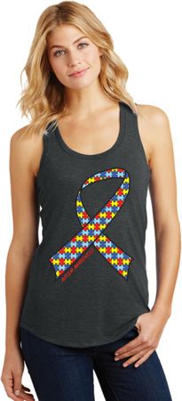 Autism Awareness Ribbon Ladies Racerback Tank Top