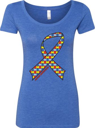 Autism Awareness Ribbon Ladies Scoop Neck