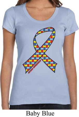 Autism Awareness Ribbon Ladies Scoop Neck Shirt