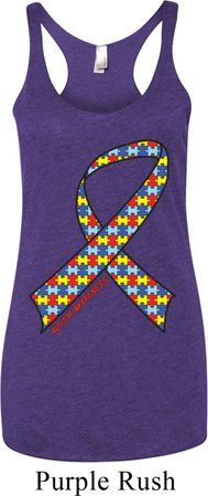 Autism Awareness Ribbon Ladies Tri Blend Racerback Tank Top
