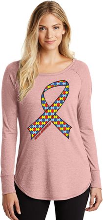 Autism Awareness Ribbon Ladies Tri Long Sleeve