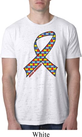 Autism Awareness Ribbon Mens Burnout Shirt