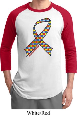 Autism Awareness Ribbon Mens Raglan Shirt