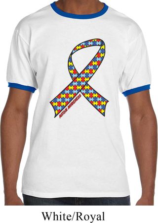 Autism Awareness Ribbon Mens Ringer Shirt