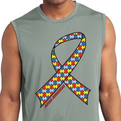 Autism Awareness Ribbon Mens Sleeveless Moisture Wicking Shirt Autism Awareness Ribbon Mens Sleeveless Moisture Wicking Shirt