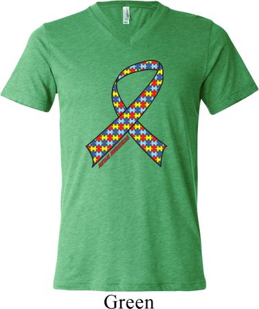 Autism Awareness Ribbon Mens Tri Blend V-neck Shirt