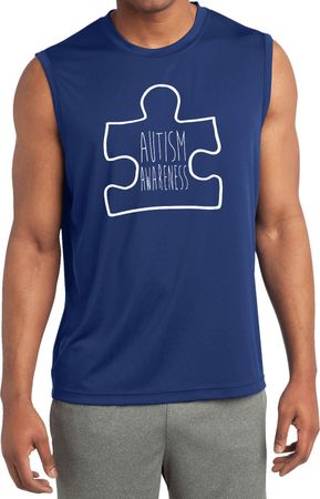 Autism Awareness White Puzzle Dry Wicking Muscle Shirt
