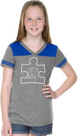 Autism Awareness White Puzzle Girls Football Tee