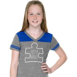 Autism Awareness White Puzzle Girls Football Tee