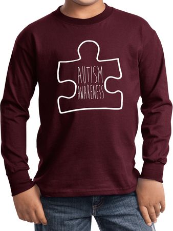 Autism Awareness White Puzzle Kids Long Sleeve Shirt