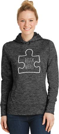 Autism Awareness White Puzzle Ladies Dry Wicking Hoodie