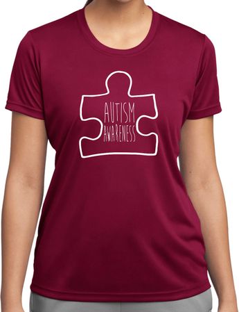 Autism Awareness White Puzzle Ladies Dry Wicking T-shirt