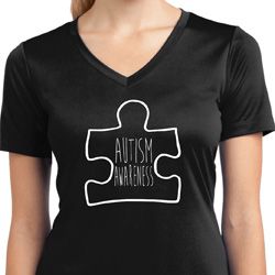 Autism Awareness White Puzzle Ladies Dry Wicking V-neck Autism Awareness White Puzzle Ladies Dry Wicking V-neck