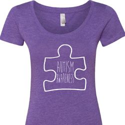 Autism Awareness White Puzzle Ladies Scoop Neck Autism Awareness White Puzzle Ladies Scoop Neck