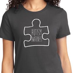 Autism Awareness White Puzzle Ladies T-shirt Autism Awareness White Puzzle Ladies T-shirt