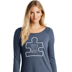 Autism Awareness White Puzzle Ladies Tri Long Sleeve Autism Awareness White Puzzle Ladies Tri Long Sleeve