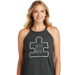 Autism Awareness White Puzzle Ladies Tri Rocker Tank Top Autism Awareness White Puzzle Ladies Tri Rocker Tank Top