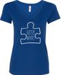 Autism Awareness White Puzzle Ladies V-Neck