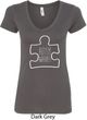 Autism Awareness White Puzzle Ladies V-Neck