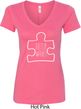 Autism Awareness White Puzzle Ladies V-Neck