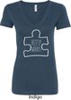 Autism Awareness White Puzzle Ladies V-Neck