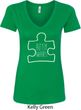 Autism Awareness White Puzzle Ladies V-Neck