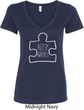 Autism Awareness White Puzzle Ladies V-Neck