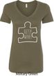 Autism Awareness White Puzzle Ladies V-Neck