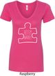 Autism Awareness White Puzzle Ladies V-Neck