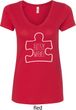 Autism Awareness White Puzzle Ladies V-Neck