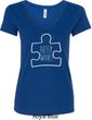 Autism Awareness White Puzzle Ladies V-Neck