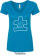 Autism Awareness White Puzzle Ladies V-Neck
