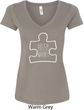 Autism Awareness White Puzzle Ladies V-Neck