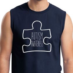 Autism Awareness White Puzzle Muscle Shirt Autism Awareness White Puzzle Muscle Shirt