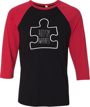 Autism Awareness White Puzzle Raglan Shirt