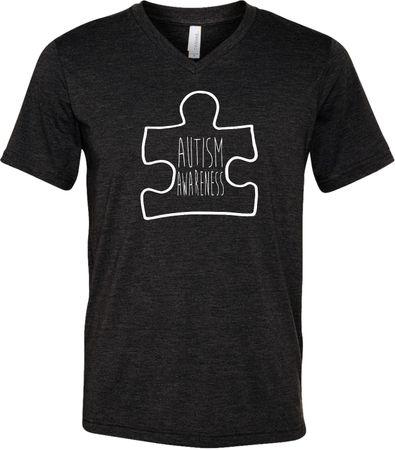 Autism Awareness White Puzzle Tri Blend V-neck