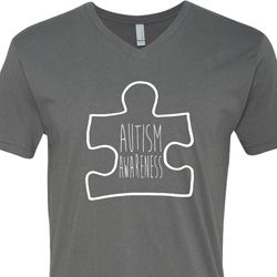 Autism Awareness White Puzzle V-neck Shirt Autism Awareness White Puzzle V-neck Shirt
