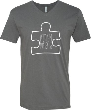 Autism Awareness White Puzzle V-neck Shirt