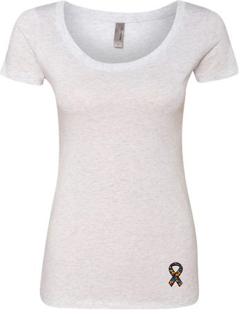 Autism Ribbon Bottom Print Ladies Scoop Neck