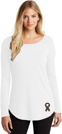 Autism Ribbon Bottom Print Ladies Tri Long Sleeve