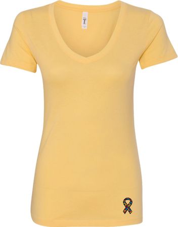 Autism Ribbon Bottom Print Ladies V-Neck