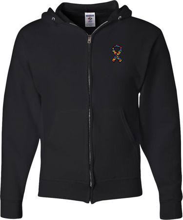 Autism Ribbon Pocket Print Full Zip Hoodie