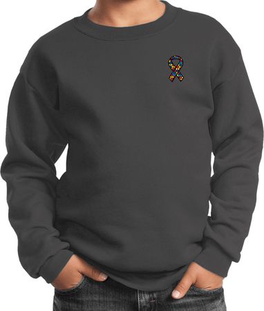 Autism Ribbon Pocket Print Kids Sweatshirt