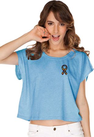 Autism Ribbon Pocket Print Ladies Boxy Tee