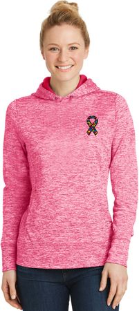 Autism Ribbon Pocket Print Ladies Dry Wicking Hoodie