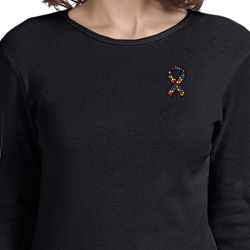 Autism Ribbon Pocket Print Ladies Long Sleeve