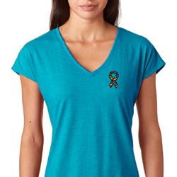 Autism Ribbon Pocket Print Ladies Shirts