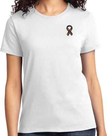 Autism Ribbon Pocket Print Ladies T-shirt